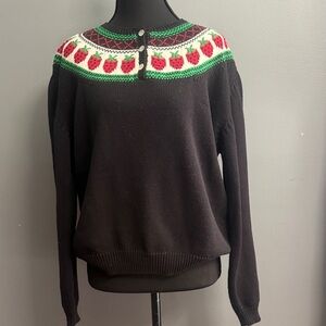 Vintage Eagle’s Eye Black Sweater with strawberry Pattern size medium